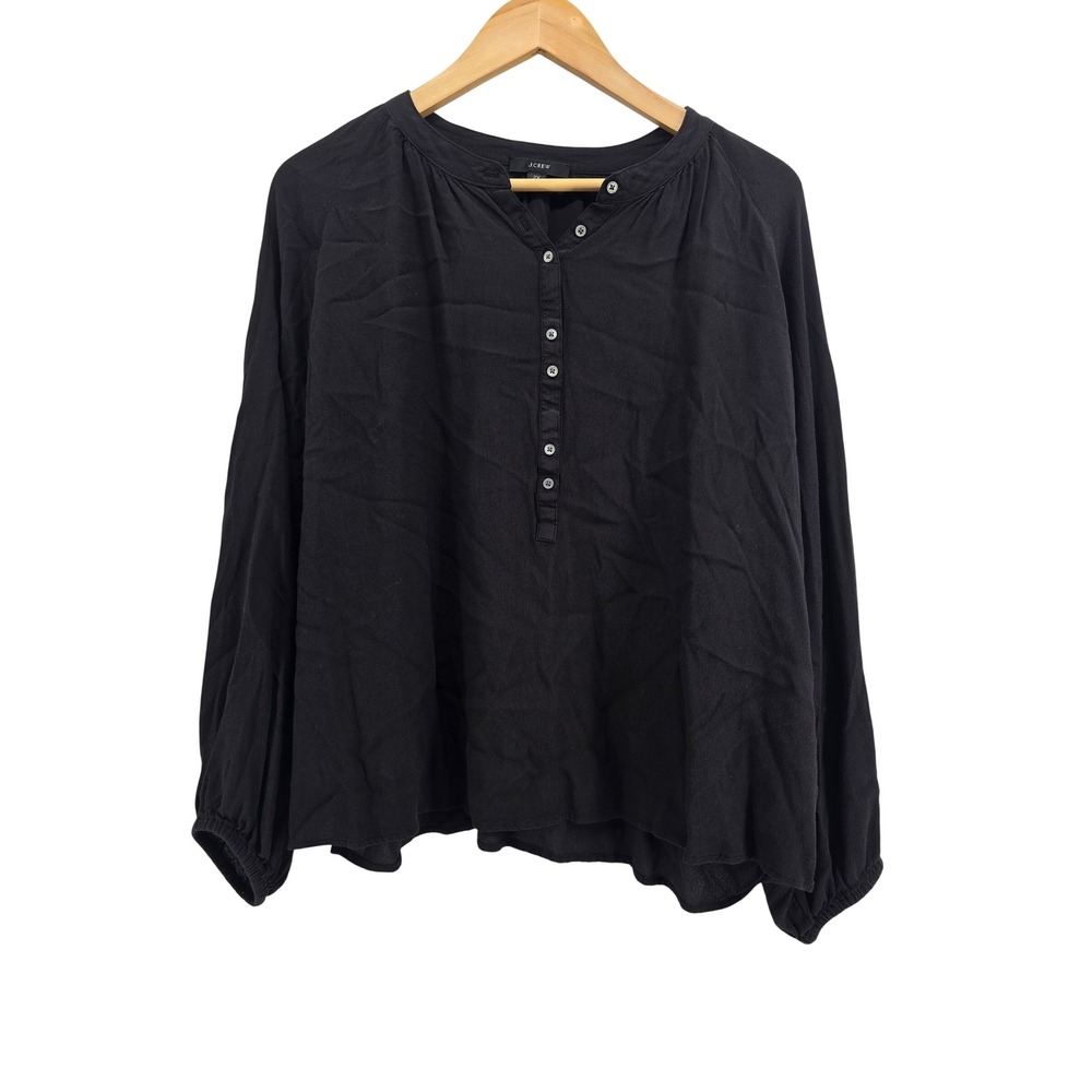 J.Crew Blouse Womens 2X Henley Black Long Sleeve Relaxed EUC